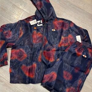 Melody Ehsani Navy, Red and Orange Tie-Dye Hooded Jacket and Pants Set Sheer